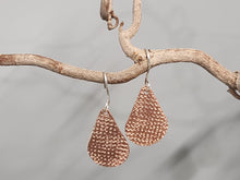 Load image into Gallery viewer, Copper textured teardrop dangle earrings with fishhook closures, two pairs shown