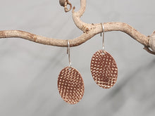 Load image into Gallery viewer, Copper oval textured drop earrings with fishhook closures