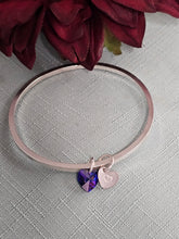 Load image into Gallery viewer, Bangle Square Band with 2 Charms (Purple) Heart