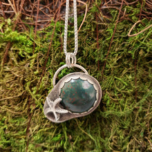 Load image into Gallery viewer, Sterling silver fish-shaped pendant with round bloodstone cabochon and bail