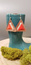 Load image into Gallery viewer, Red geometric triangle drop earrings with gold-tone hooks