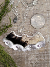 Load image into Gallery viewer, Silver bat-shaped pendant necklace with amethyst purple stone eyes