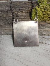 Load image into Gallery viewer, Silver rectangle pendant necklace back with chain and clasp loops