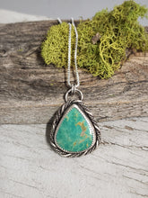 Load image into Gallery viewer, Turquoise teardrop pendant rope necklace with silver-tone braided bail and chain