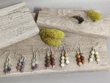 Load image into Gallery viewer, Multicolor bead earrings with dangling round jasper stones and fishhook hooks