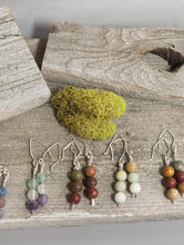 Load image into Gallery viewer, Multi-color bead drop earrings with fluorite stones and silver-tone hooks