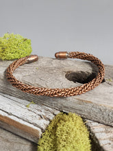 Load image into Gallery viewer, Braided copper bracelet with twisted rope chain and rounded copper end caps