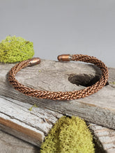 Load image into Gallery viewer, Twisted copper rope bracelet with braided links and two rounded copper end caps