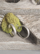 Load image into Gallery viewer, Silver rope-texture hoop earrings, close-up showing thick twisted band and open back.