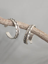 Load image into Gallery viewer, Silver zipper hoop stud earrings, ridged hoop with small ball stud back