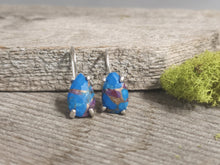 Load image into Gallery viewer, Silver hoop earrings with blue turquoise teardrop stones and gold matrix