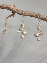 Load image into Gallery viewer, Silver-tone cross drop earrings dangling from branch with round bead charms