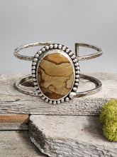 Load image into Gallery viewer, Picture jasper double bracelet with oval stone and silver beaded border