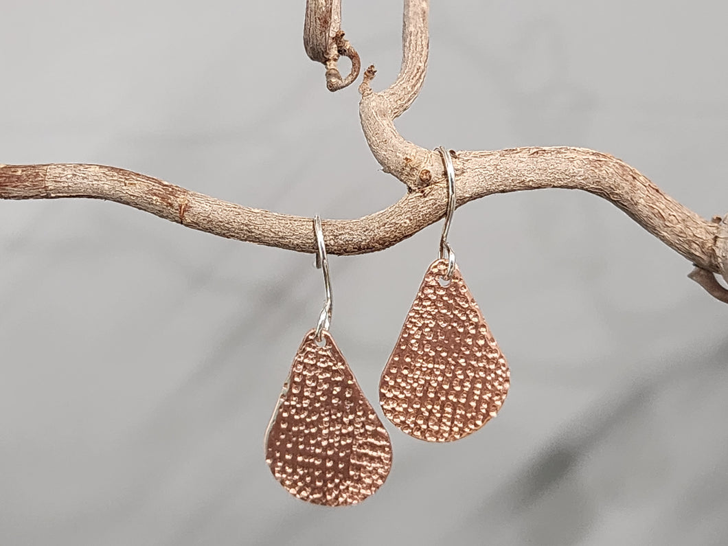 Copper Hammer Texture Tear Drop Earrings