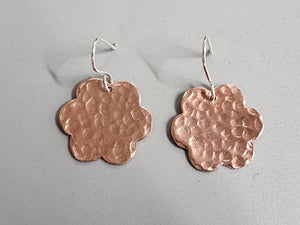 Copper Hammer Texture Flower Earrings