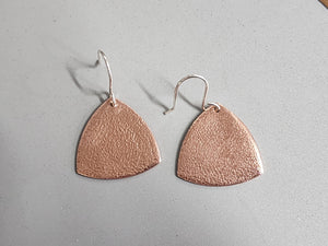 Copper Hammer Texture Rounded Triangle Earrings