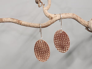 Copper Hammer Texture Oval Earrings