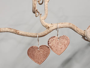 Copper Hammer Texture Heart Earrings