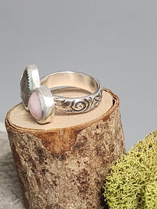 2 Stone Ring (Pink Opal, Moonstone)