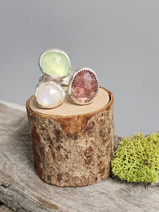 3 Stone Ring (Red Aventurine, Prehnite, Moonstone)