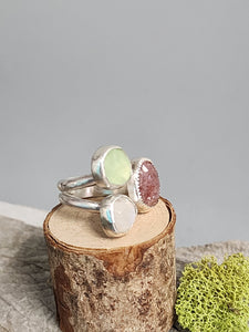 3 Stone Ring (Red Aventurine, Prehnite, Moonstone)