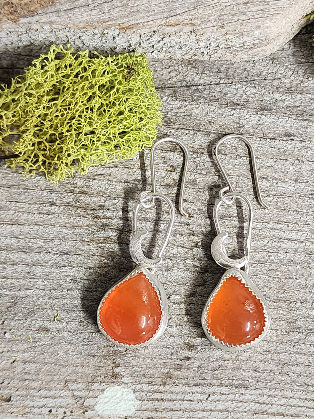 Carnelian Stone Moon Earrings