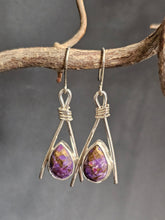 Load image into Gallery viewer, Purple Mohave Turquoise &amp; Copper Tepee Earrings
