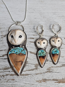 Owl Douglas Fir with Turquoise Inlay Earrings