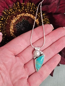 Kingman Turquoise & Pearl Pendant