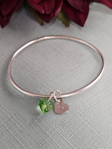 Bangle with 2 Charms (Green) Heart