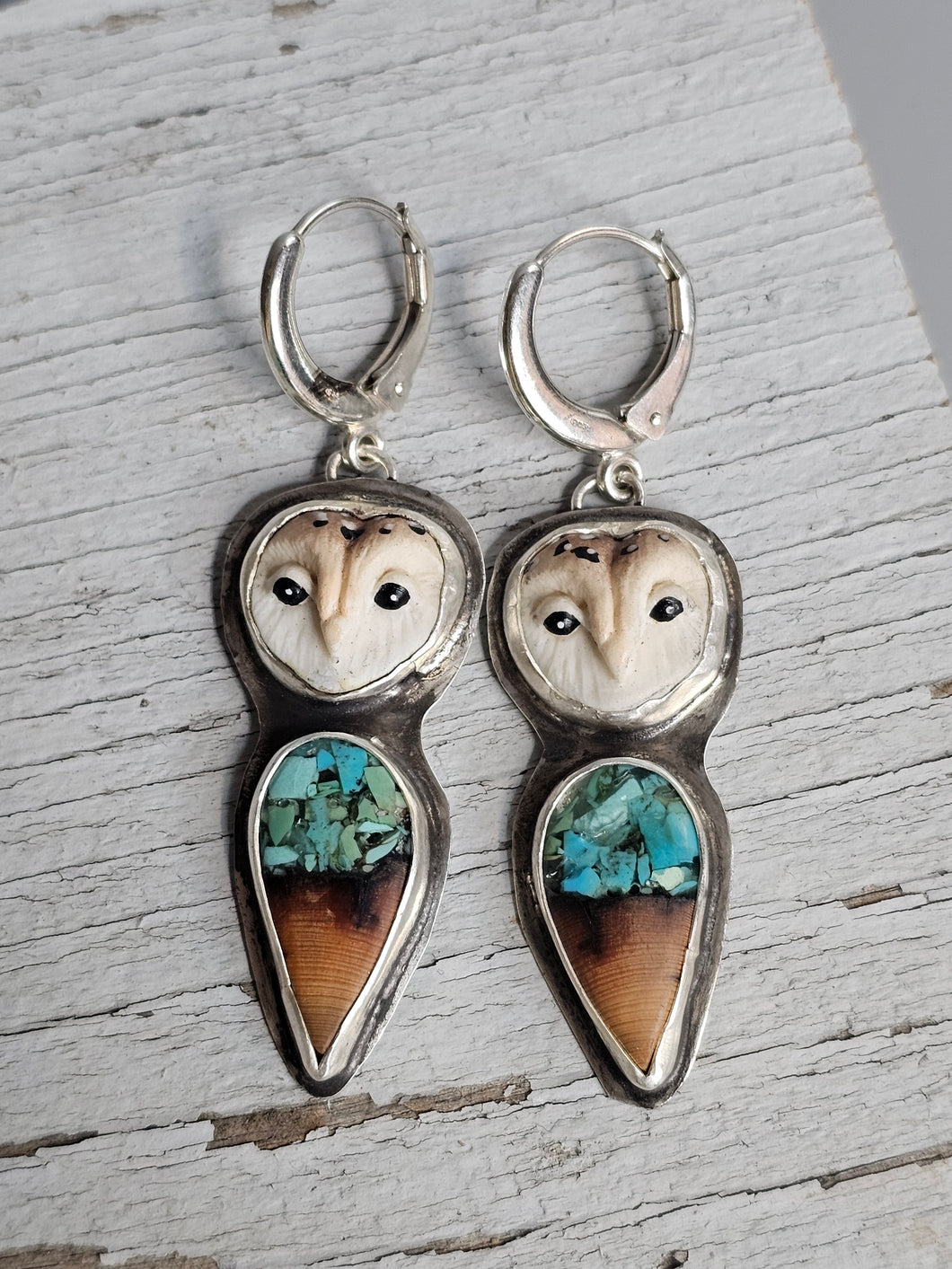 Owl Douglas Fir with Turquoise Inlay Earrings