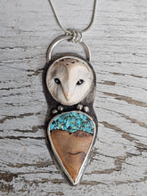 Load image into Gallery viewer, Owl Douglas Fir with Turquoise Inlay Necklace
