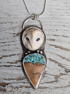 Owl Douglas Fir with Turquoise Inlay Necklace