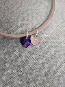 Bangle Square Band with 2 Charms (Purple) Heart