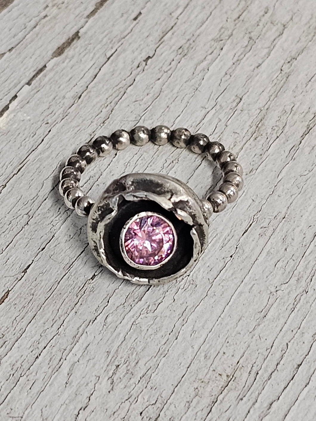 Topaz Pink water cast Sterling Silver Ring