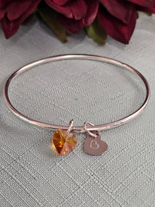 Bangle with 2 Charms (Orange) Heart