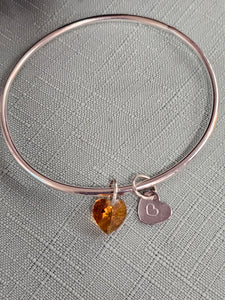 Bangle with 2 Charms (Orange) Heart