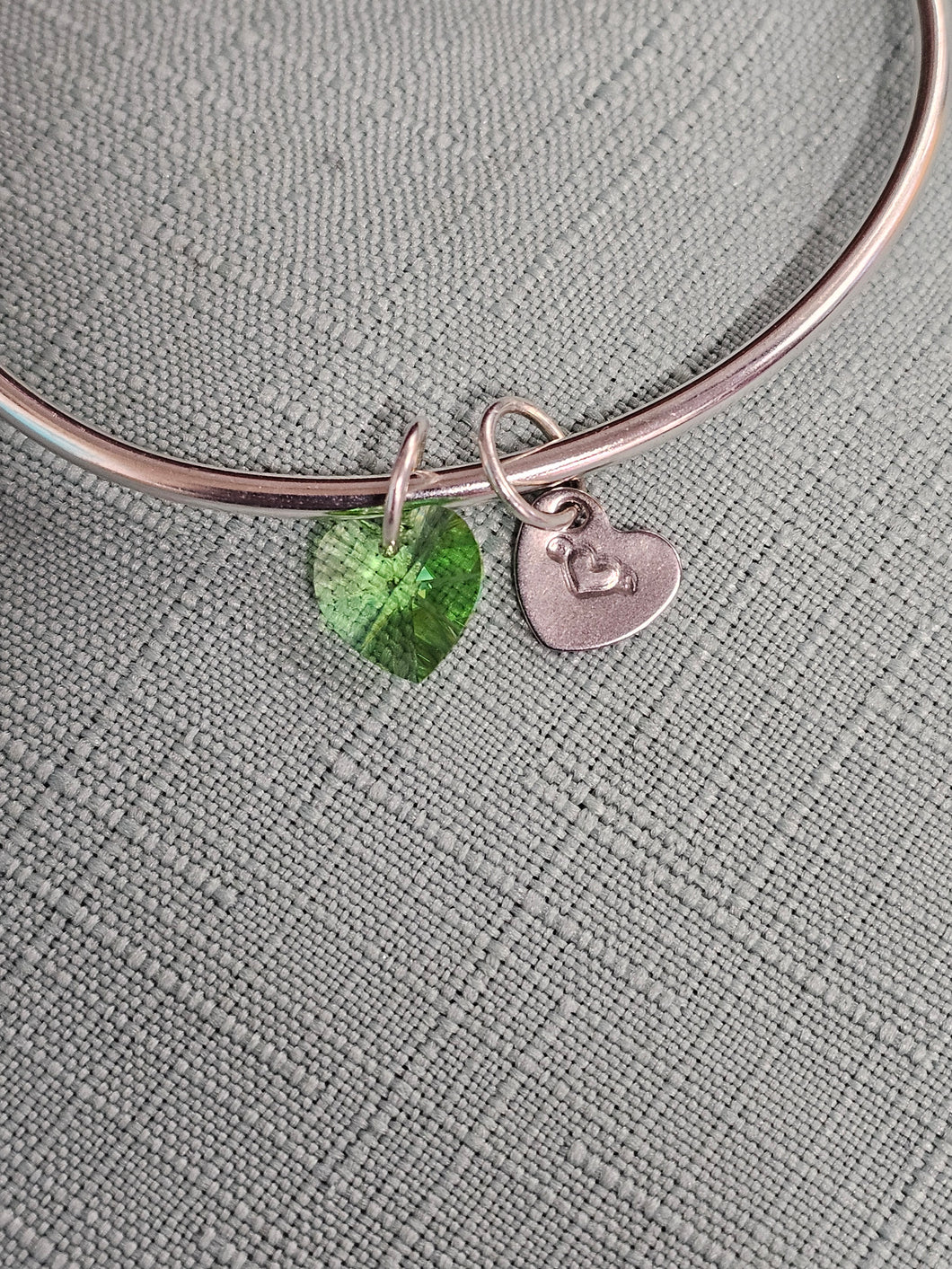 Bangle with 2 Charms (Green) Heart