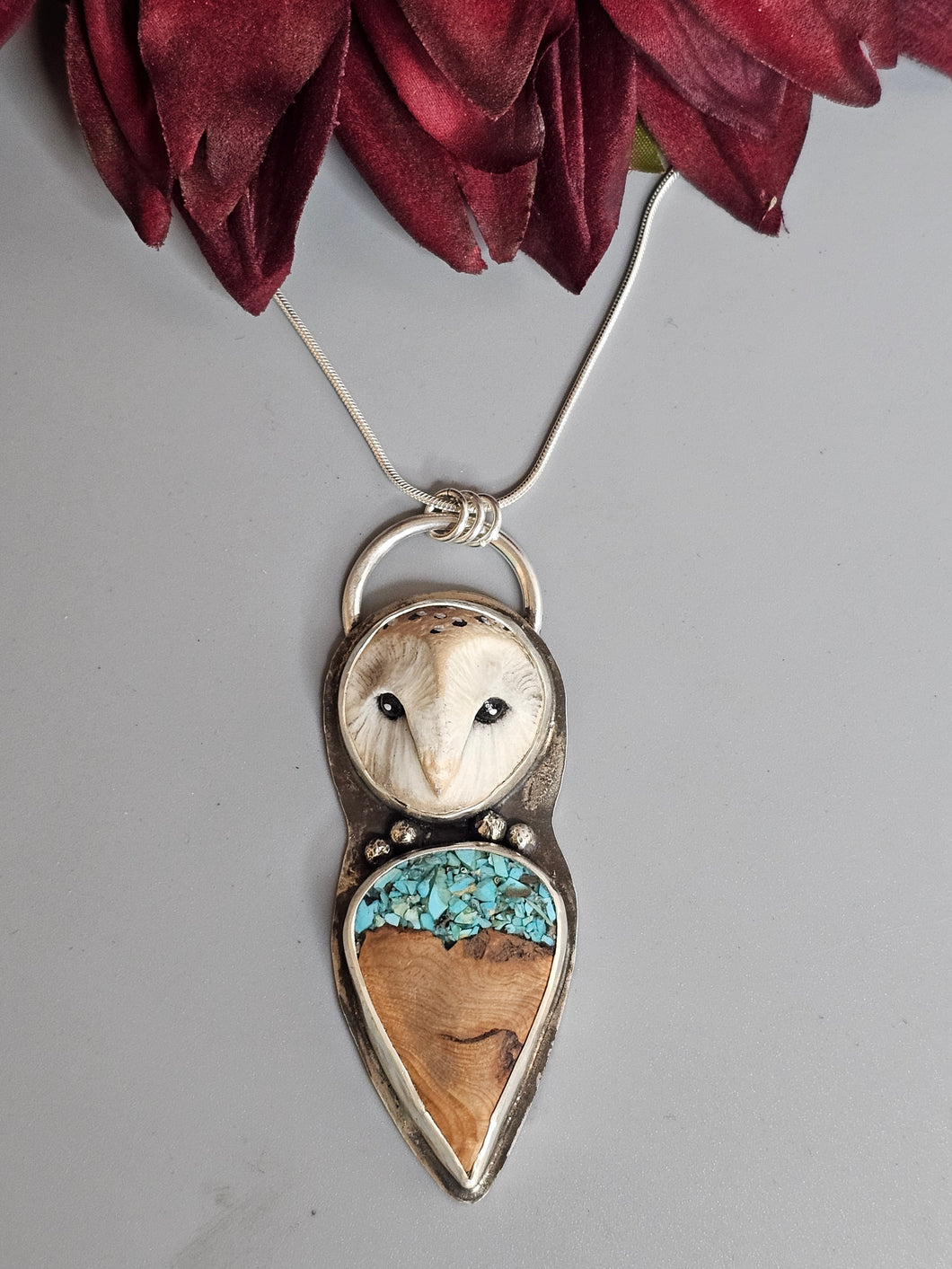 Owl Douglas Fir with Turquoise Inlay Necklace