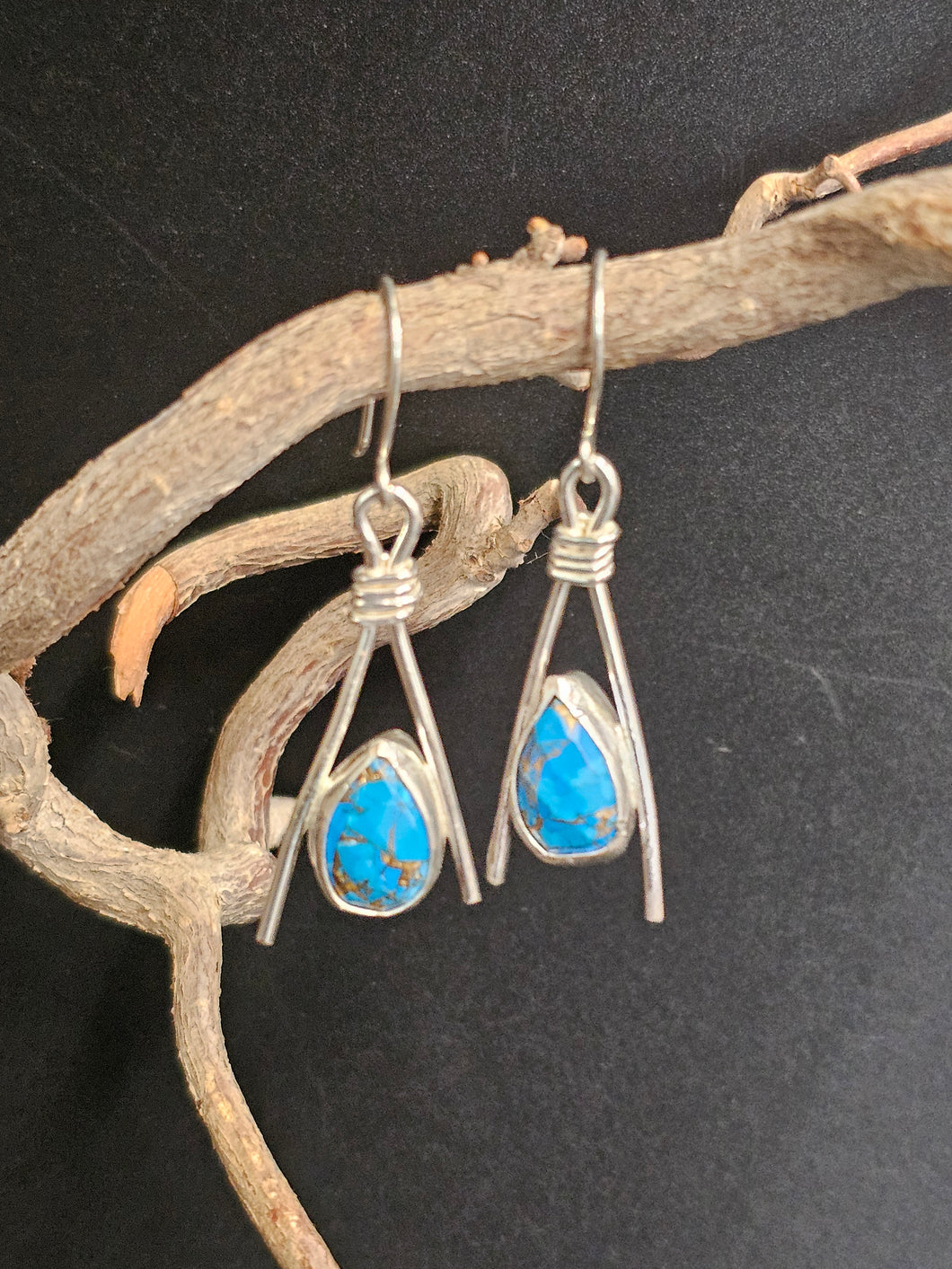 Turquoise & Copper Stone Tepee Earrings