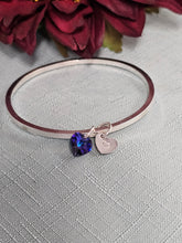 Load image into Gallery viewer, Bangle Square Band with 2 Charms (Purple) Heart
