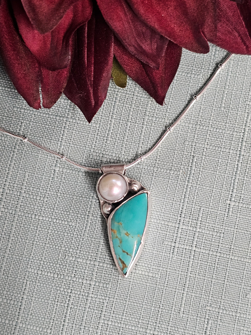 Kingman Turquoise & Pearl Pendant