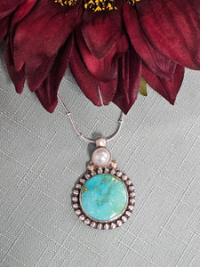 Kingman Turquoise & Pearl With Gold Pendant