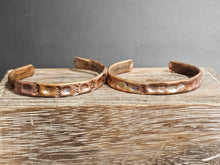 Load image into Gallery viewer, Copper textured cuff bracelet, 1/4 inch wide, hammered-look oval texture, two bracelets

