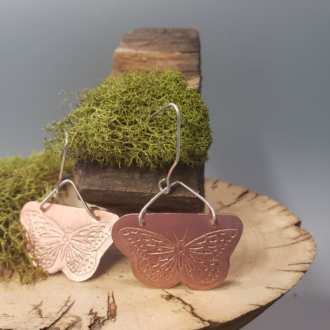 Copper Etched Butterfly Earrings