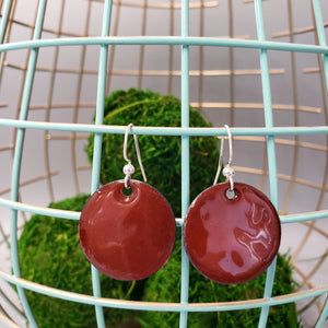 Enameled Dark Red Circle Earrings