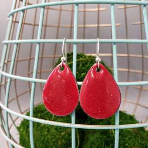 Enameled Red Tear Drop Earrings