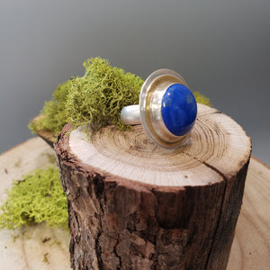 Lapis Circle Stone with multi Metals Ring