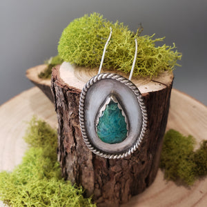 Chrysocolla Set in a Shadow Box Rope Pendant