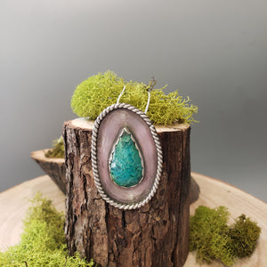 Chrysocolla Set in a Shadow Box Rope Pendant